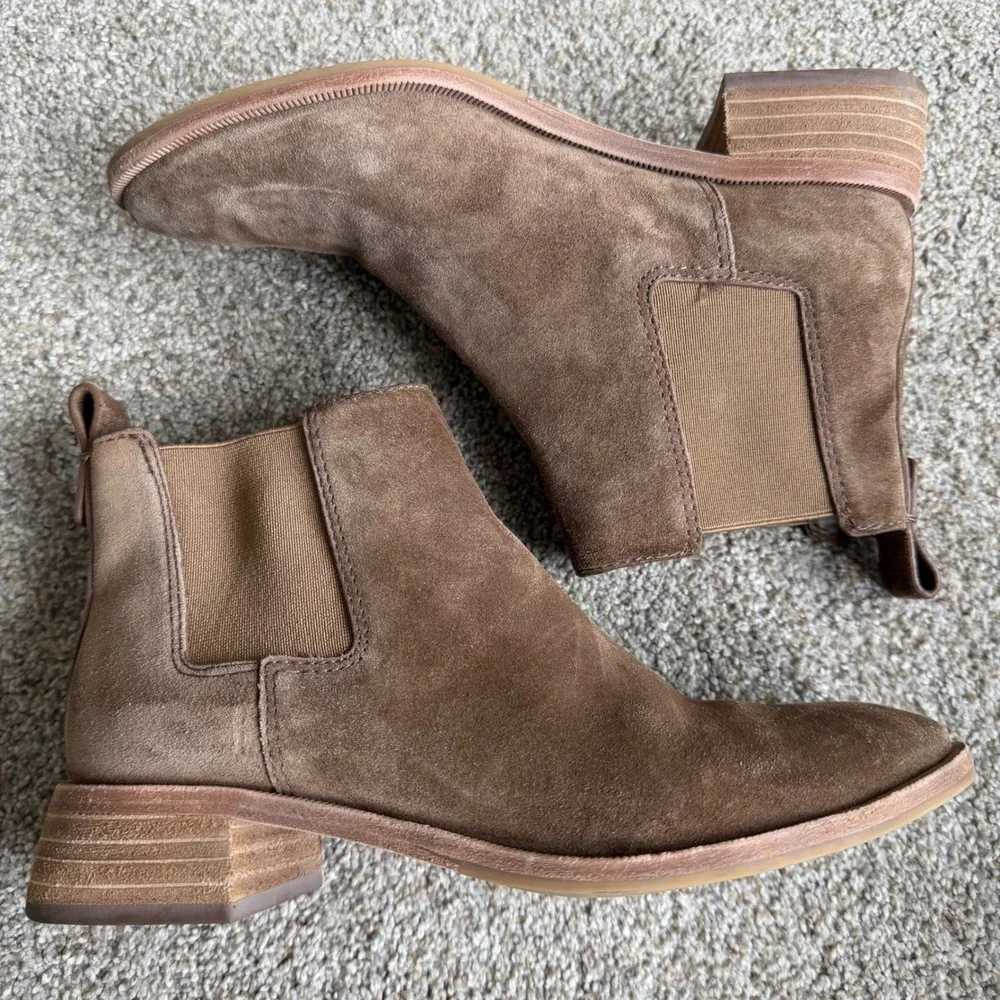 Tory Burch Suede Chelsea Ankle Boots Double T Logo Block Heel 6M River Rock